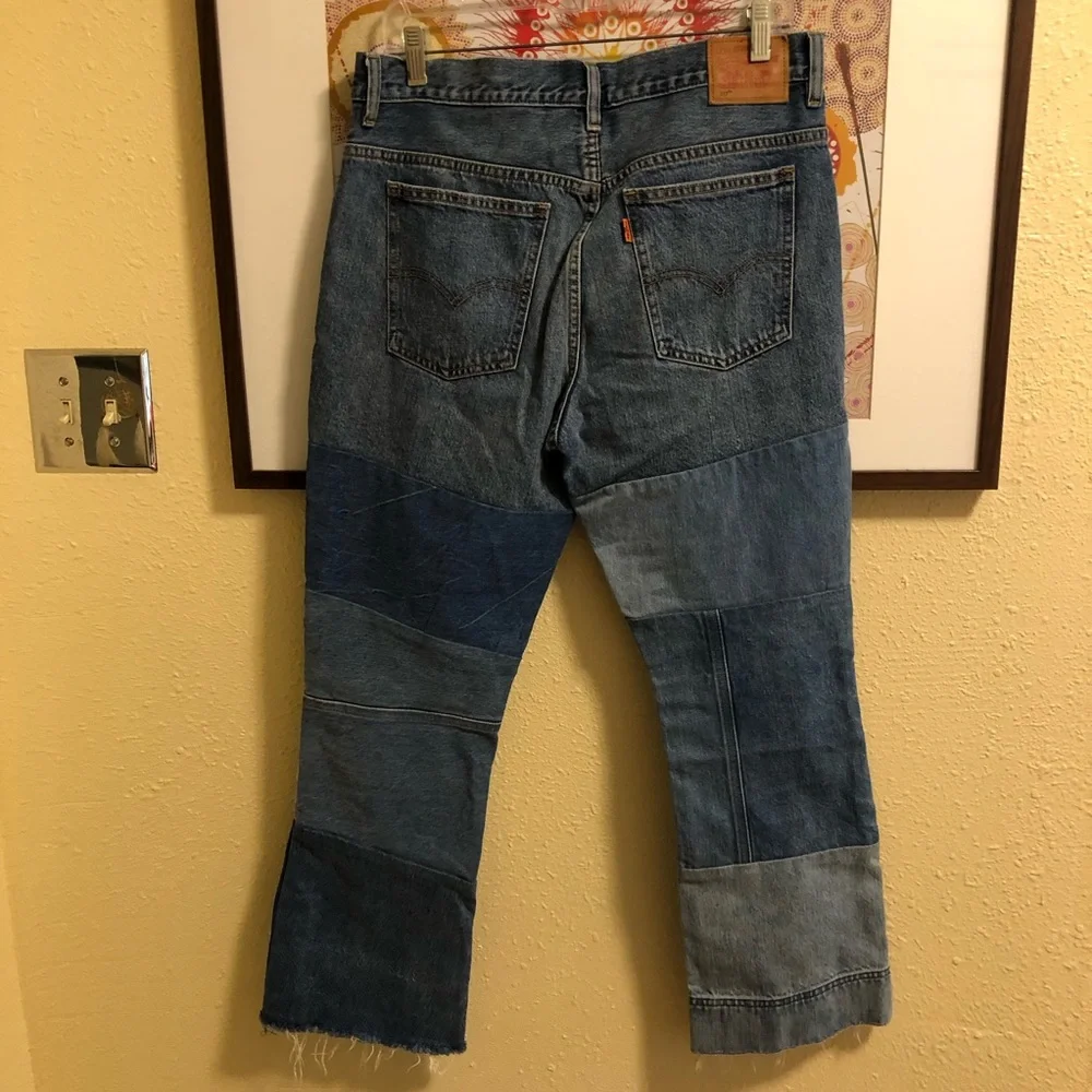 Levi’s Orange Tab Patchwork Vinyl Revival Cropped Straight Leg Raw Hem 31 - Picture 9 of 12